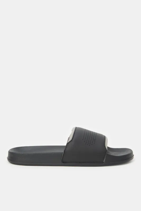 Men Black Slide With Padded Upper sold by Redtag