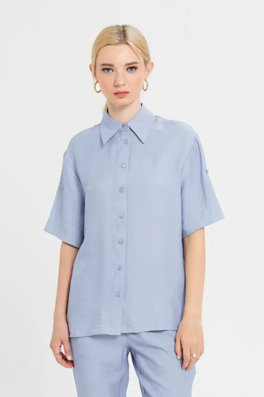 Women Blue Collared Shirt sold by Redtag