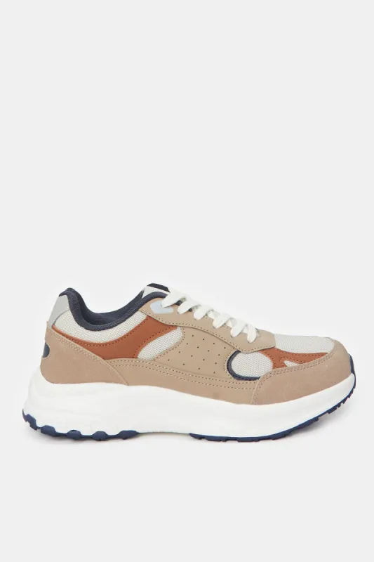 Men Beige Colour Block Trainers sold by Redtag