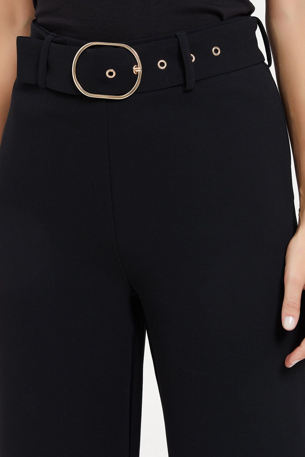 Women Black Cropped Wide Leg Trouser With Belt sold by Redtag product image thumbnail 4