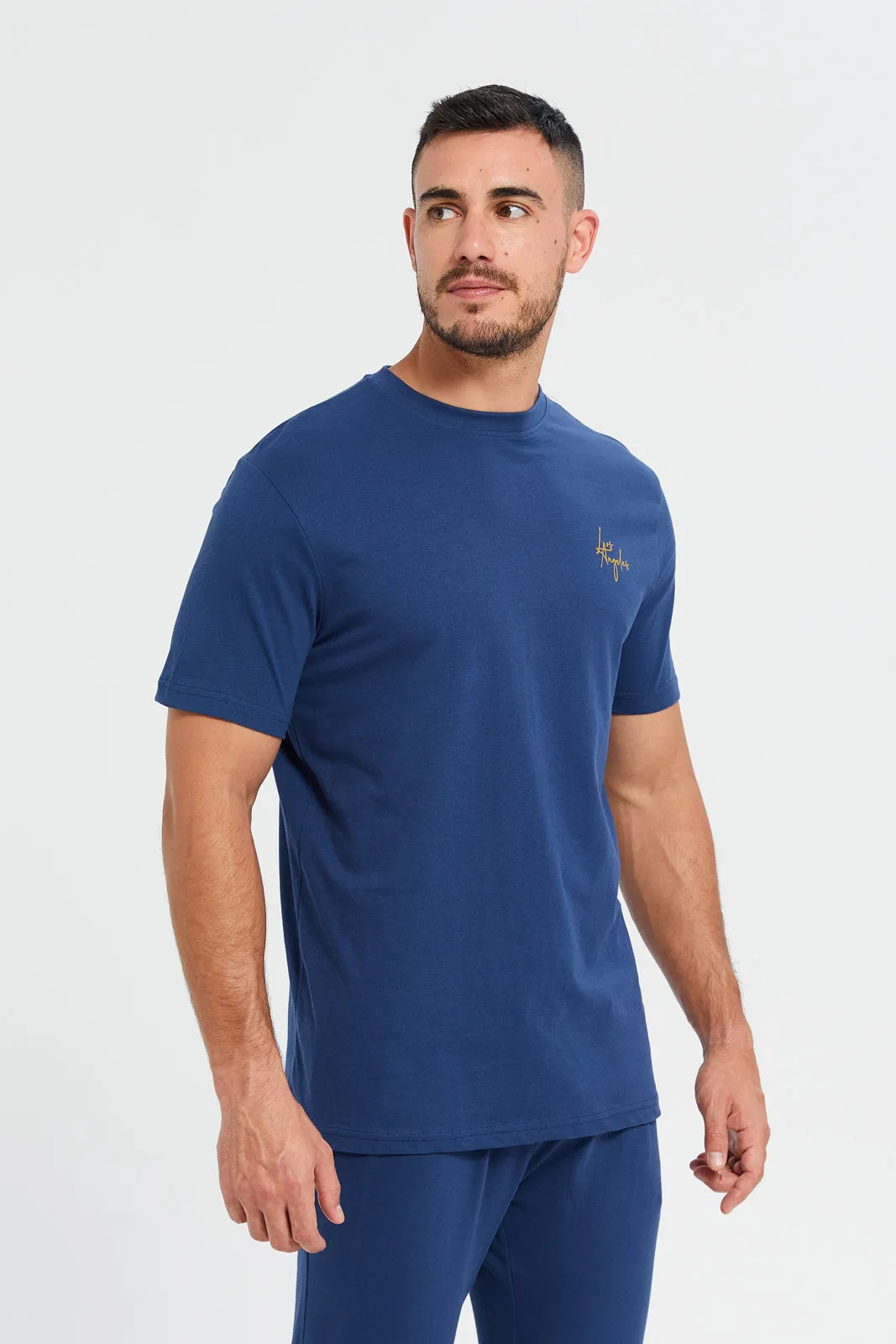 Men Blue Plain T-Shirt And Pants Pyjama Set (2 Piece) sold by Redtag product image thumbnail 2