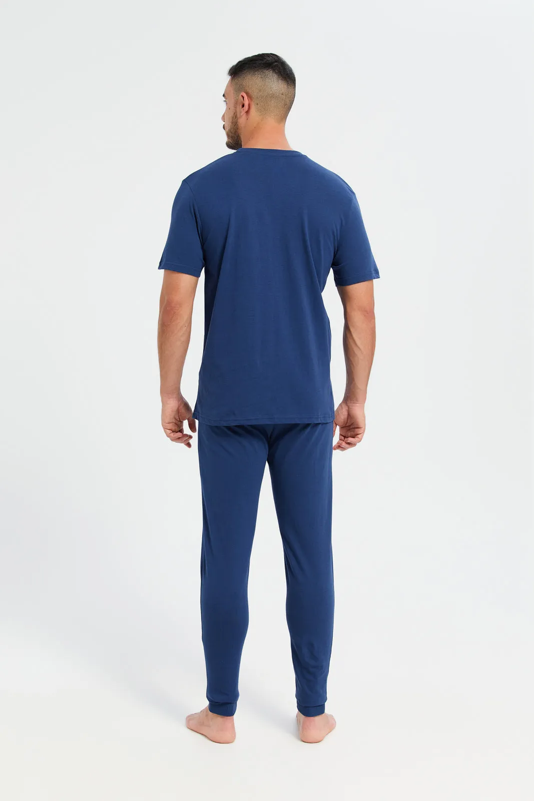 Men Blue Plain T-Shirt And Pants Pyjama Set (2 Piece) sold by Redtag product image thumbnail 4