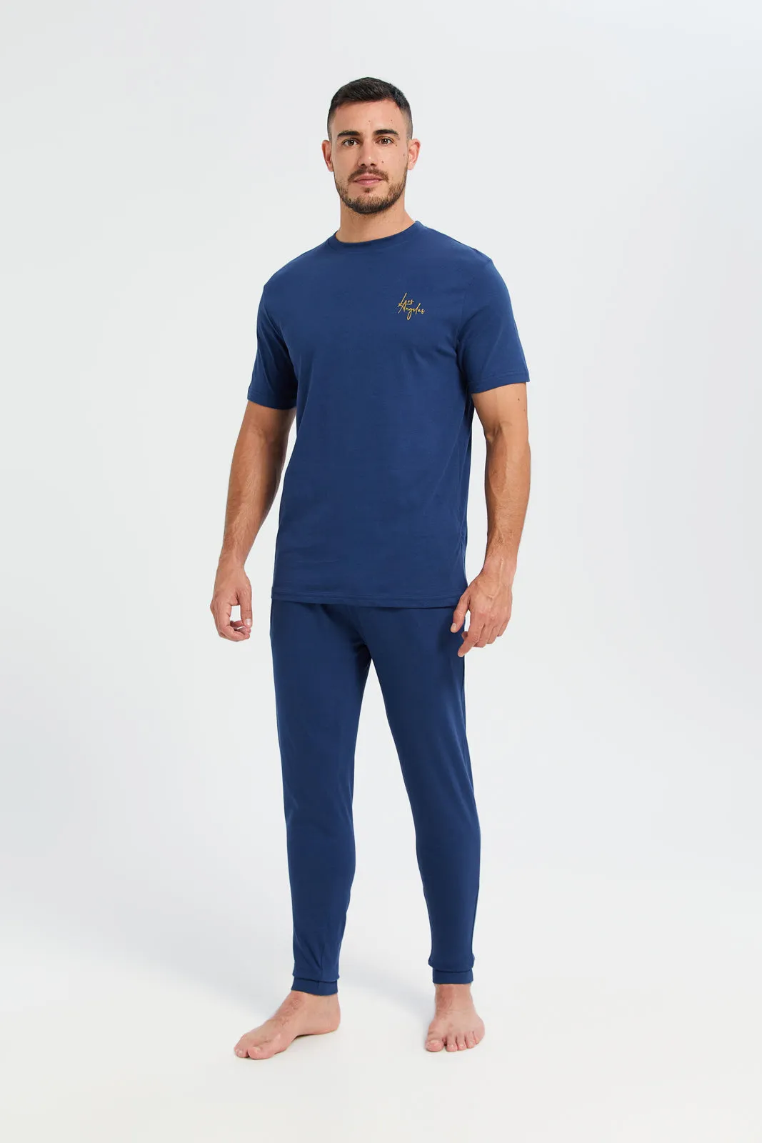 Men Blue Plain T-Shirt And Pants Pyjama Set (2 Piece) sold by Redtag