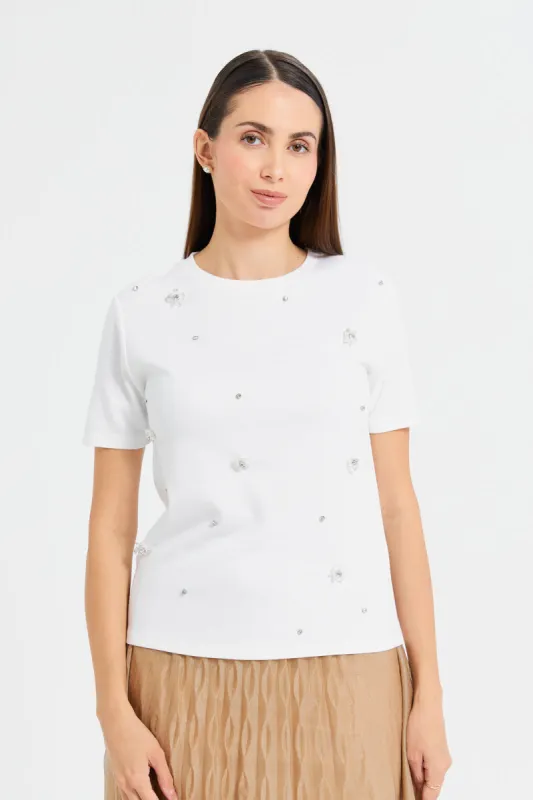 Women Ivory Embellished T-Shirt sold by Redtag