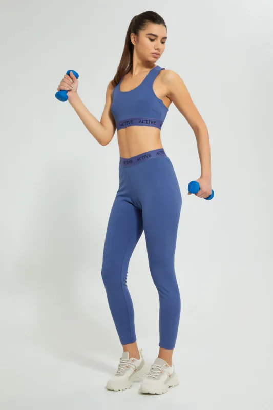 Blue Ribbed Active Leggings sold by Redtag