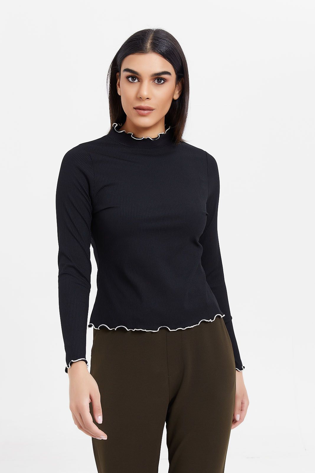 Women Black Ribbed Top sold by Redtag