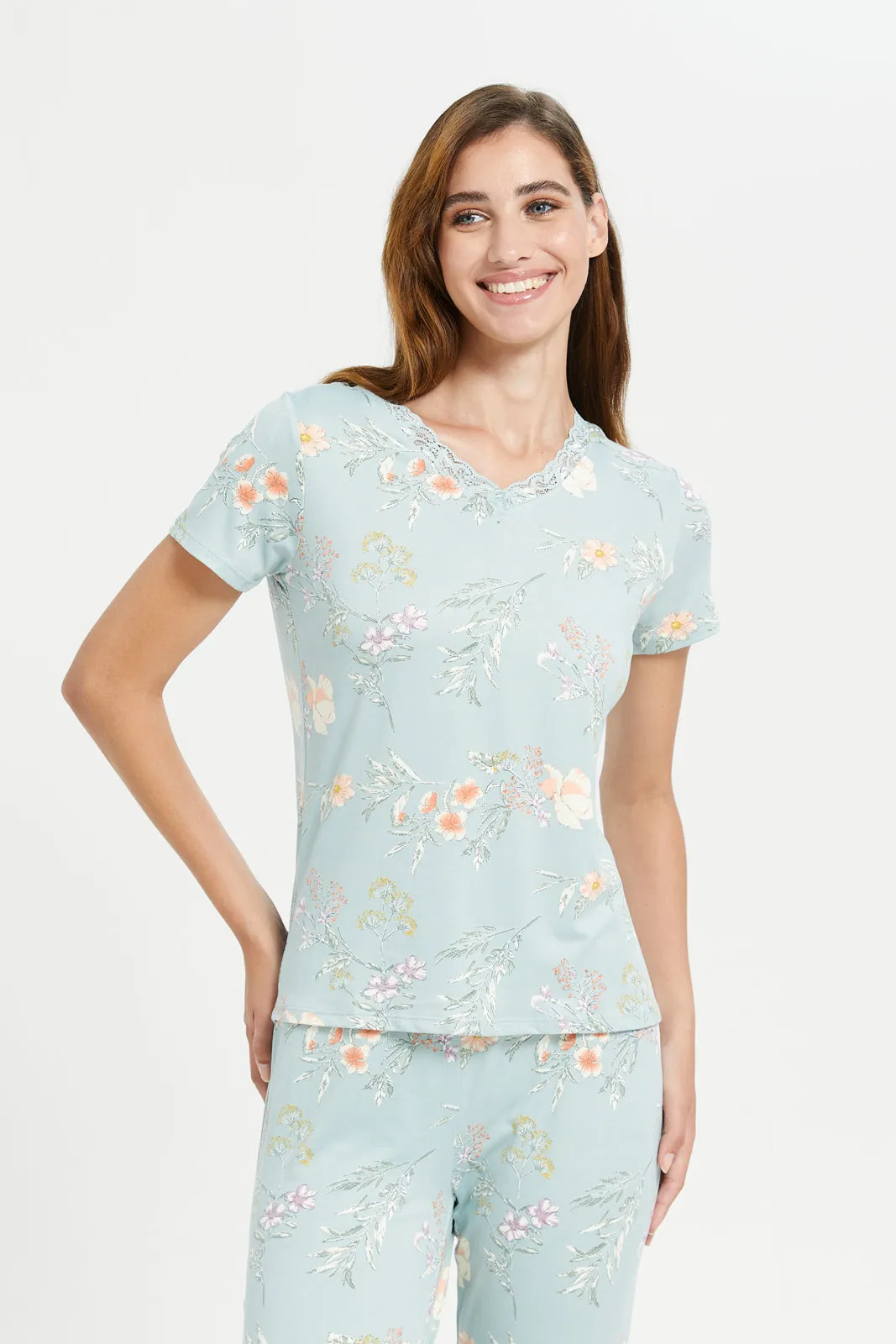 Women Blue Floral Short Sleeves Pyjama Set (2 Piece) sold by Redtag product image thumbnail 2