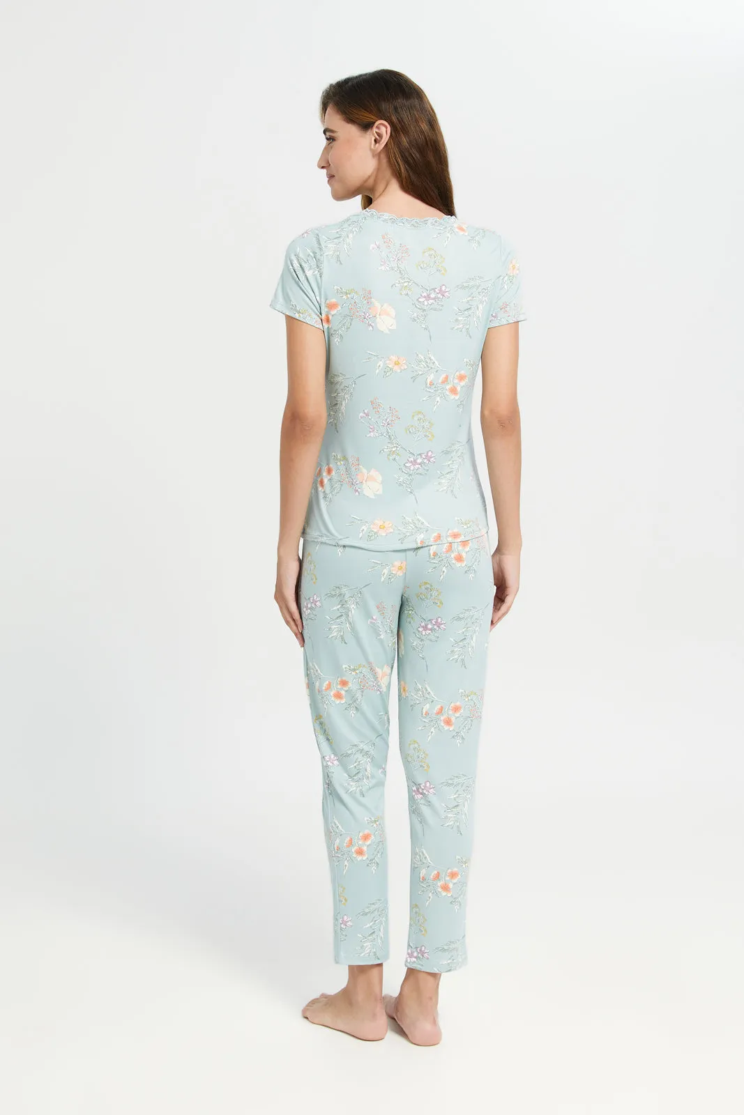 Women Blue Floral Short Sleeves Pyjama Set (2 Piece) sold by Redtag product image thumbnail 4