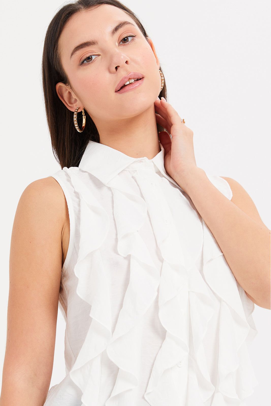 Women White Full Ruffled Front Top sold by Redtag product image thumbnail 4