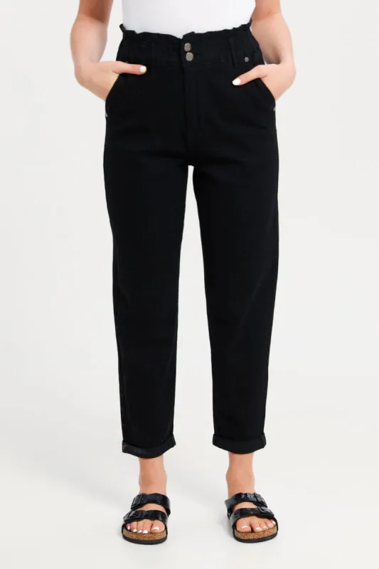 Women Black Paper Bag Baggy Fit Jeans sold by Redtag