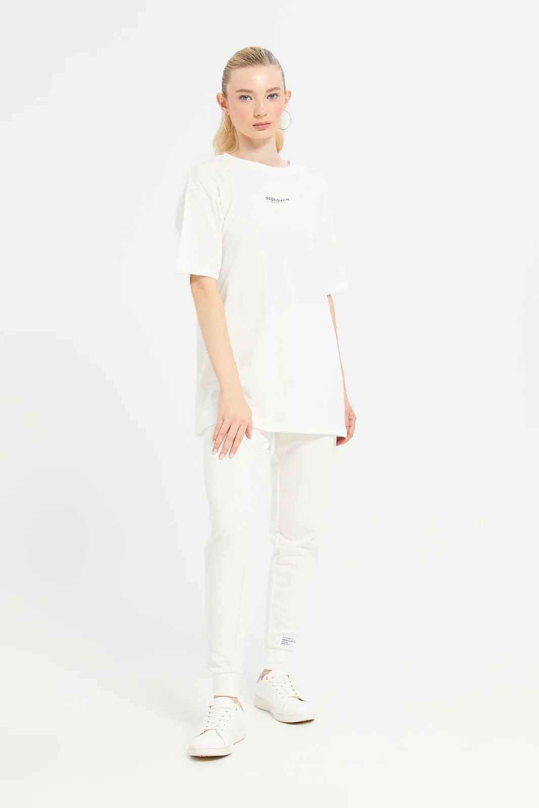 Women White Oversized Placement Print T-Shirt sold by Redtag product image thumbnail 2