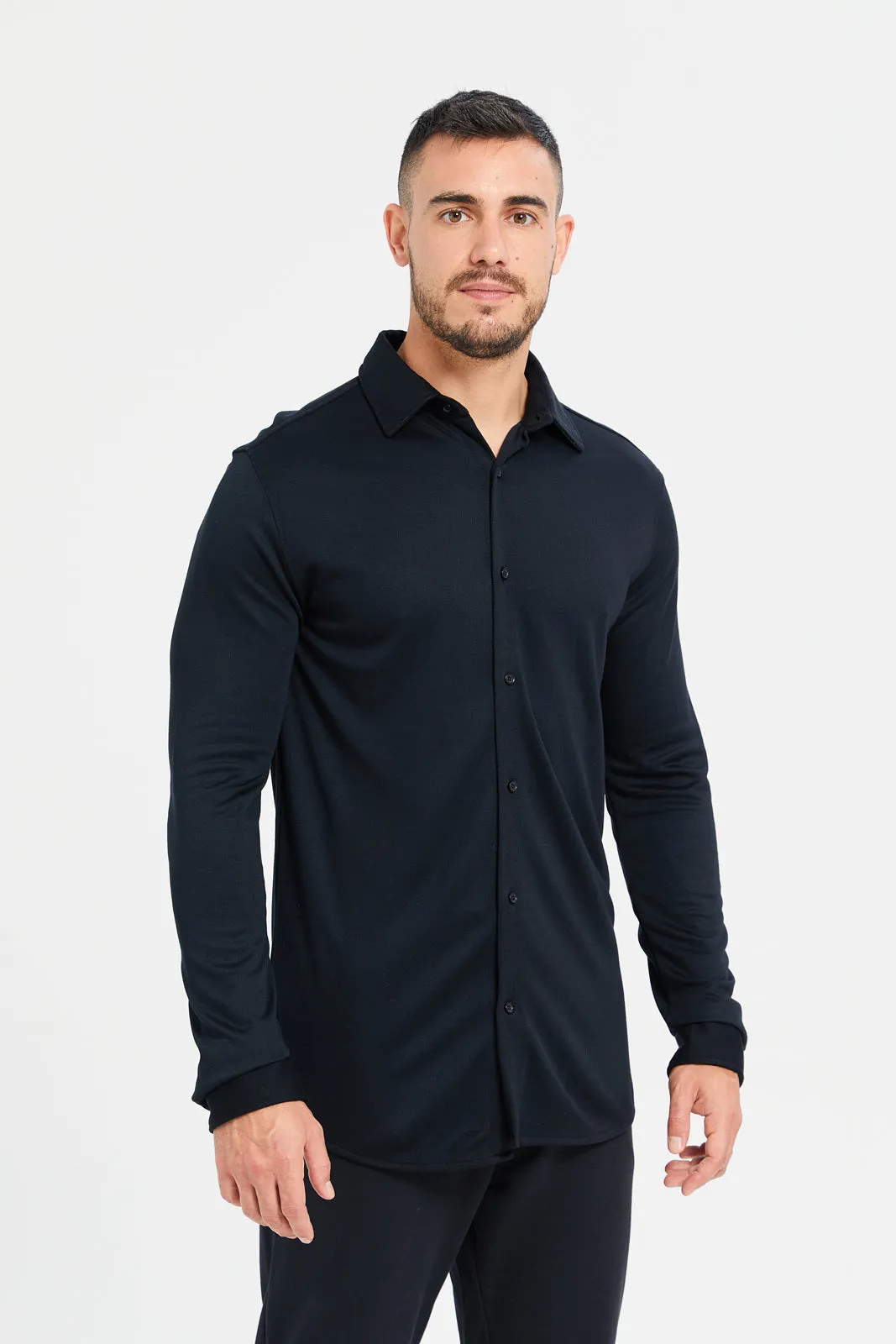 Men Black Knitted Signature Shirt sold by Redtag