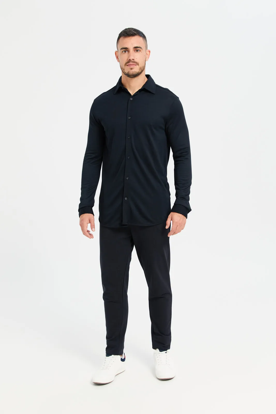 Men Black Knitted Signature Shirt sold by Redtag product image thumbnail 2