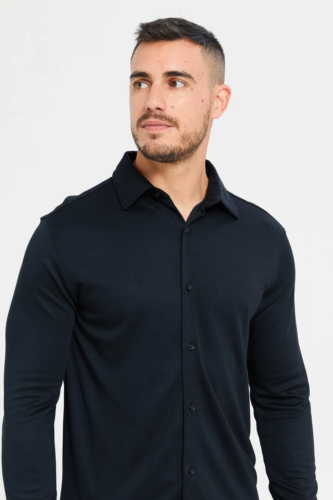 Men Black Knitted Signature Shirt sold by Redtag product image thumbnail 4