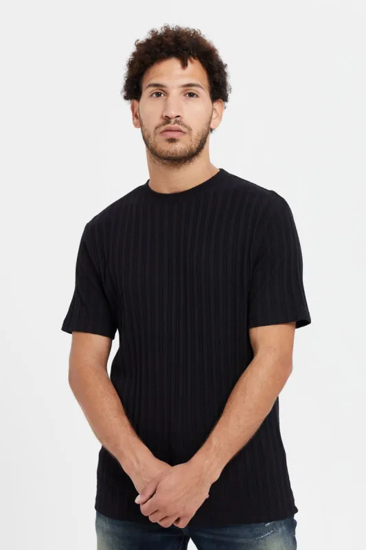 Men Black Jacquard Knit T-Shirt sold by Redtag