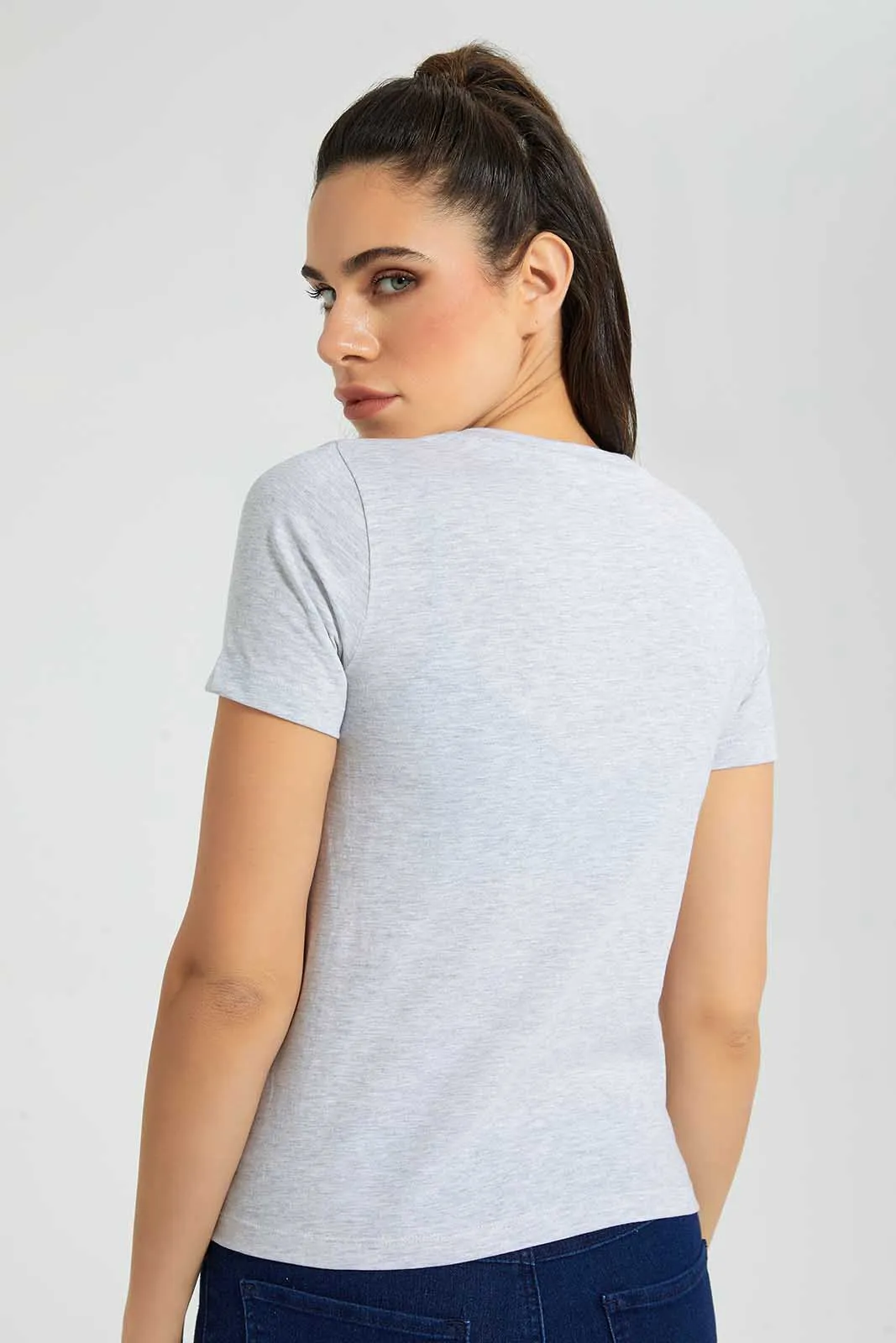 Grey V-Neck T-Shirt sold by Redtag product image thumbnail 4