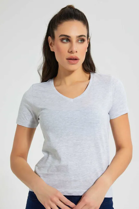 Grey V-Neck T-Shirt sold by Redtag