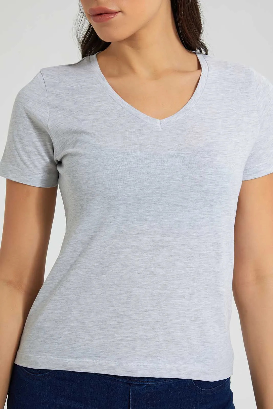 Grey V-Neck T-Shirt sold by Redtag product image thumbnail 3