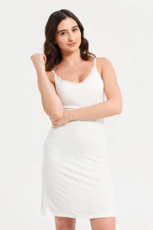 Women Ivory Chemise With Lace sold by Redtag