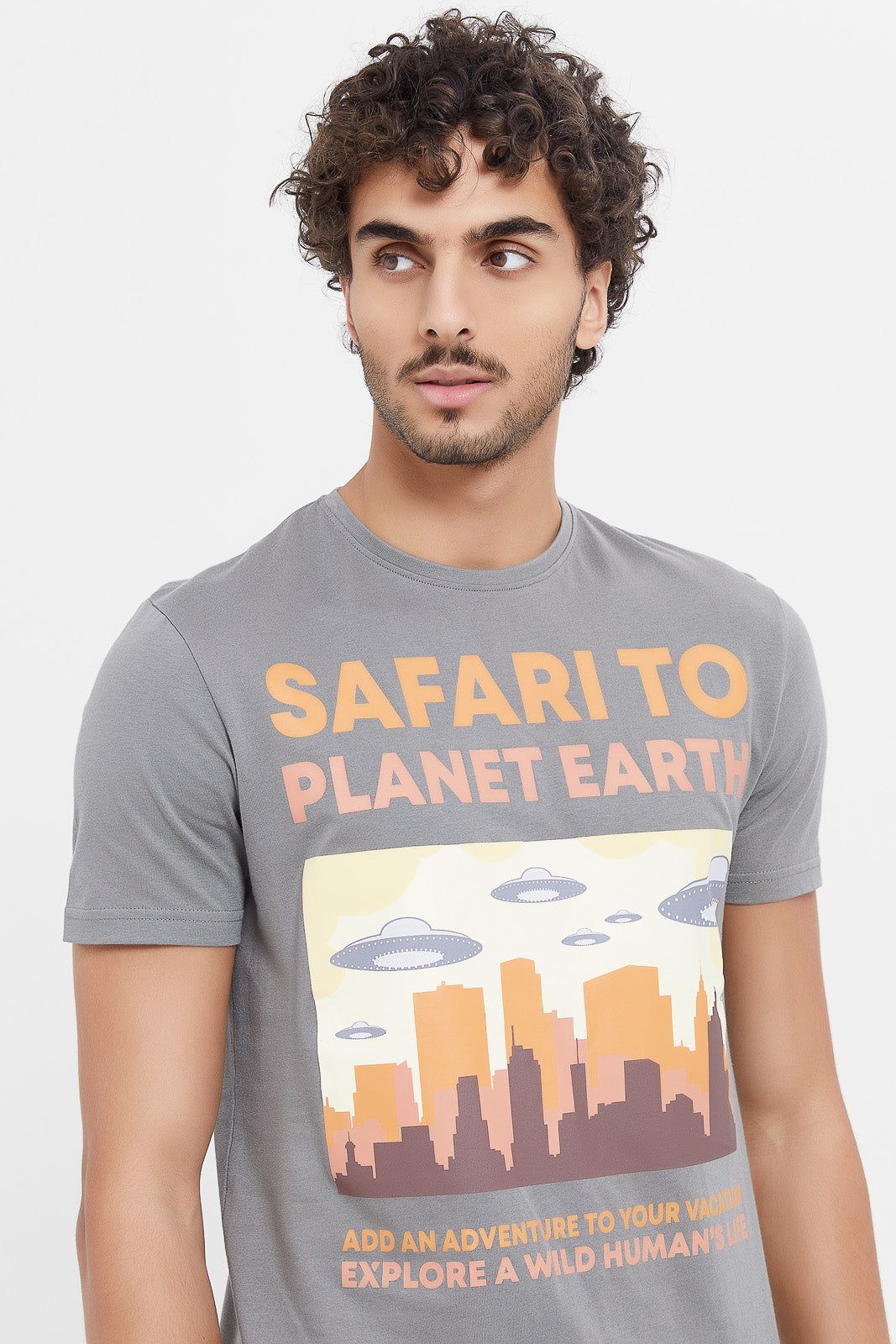 Men Grey Graphic T-Shirt sold by Redtag product image thumbnail 4