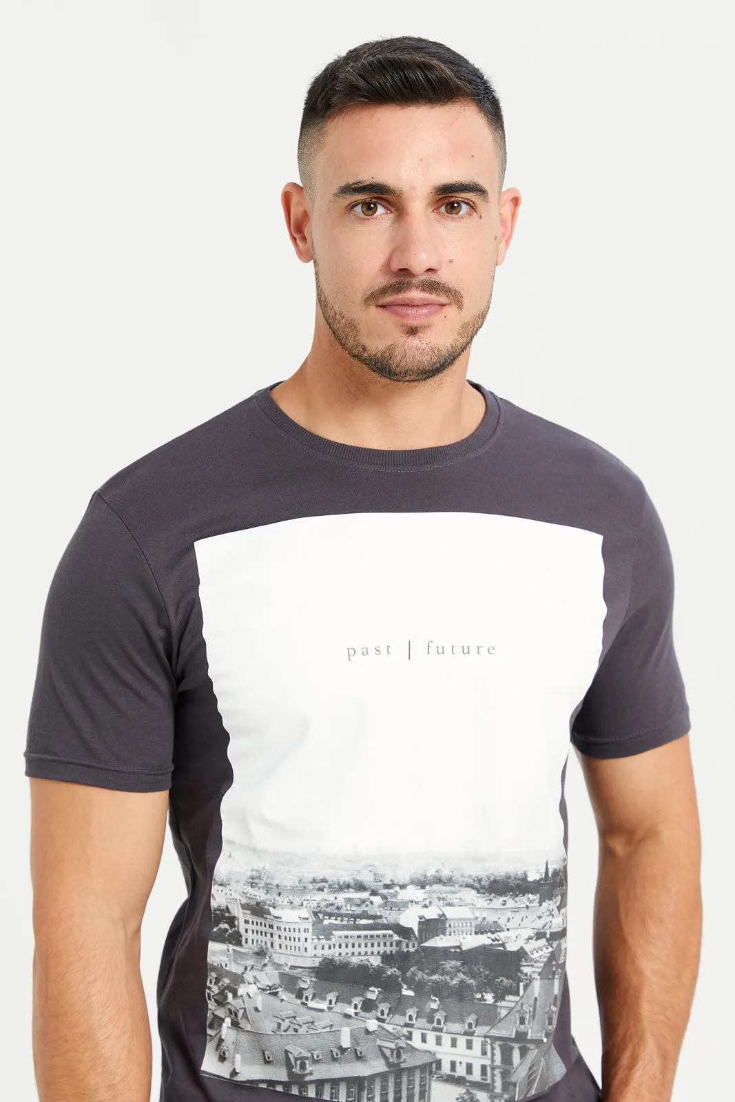 Men Charcoal Graphic T-Shirt sold by Redtag product image thumbnail 4