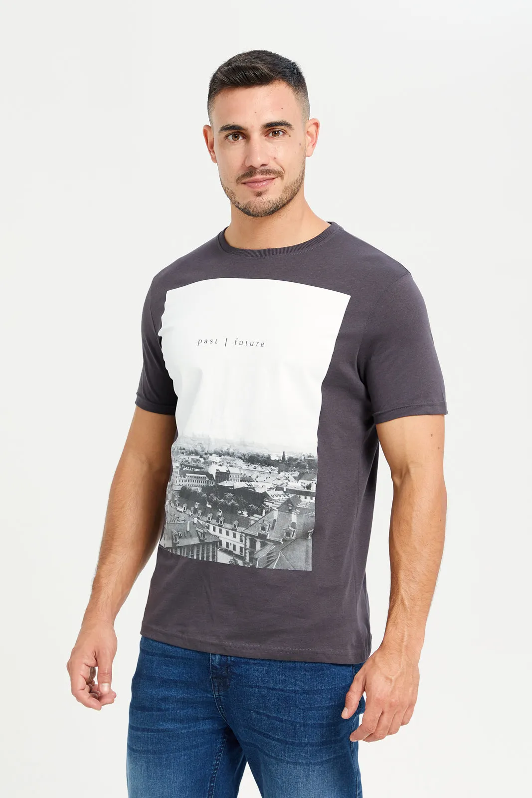 Men Charcoal Graphic T-Shirt sold by Redtag