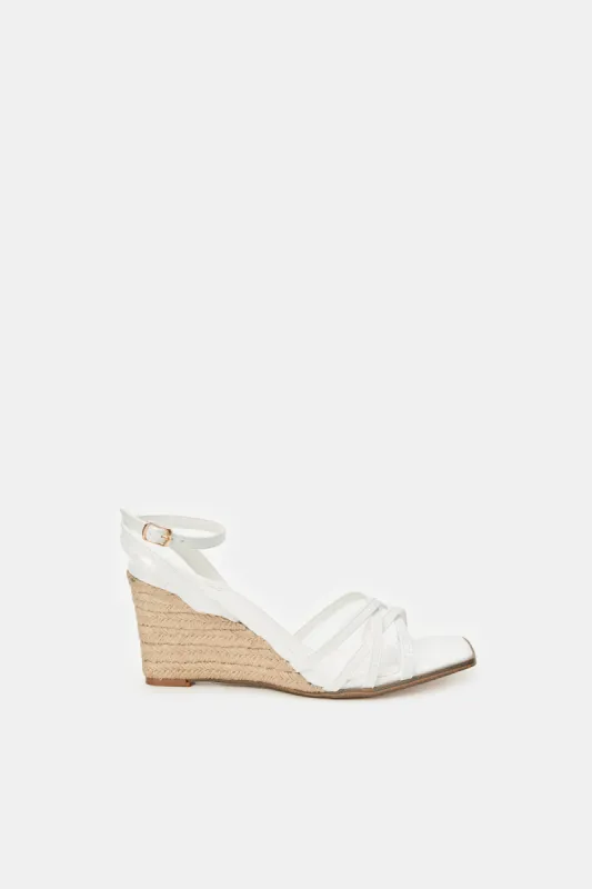 Women White Patent Wedge Sandal sold by Redtag
