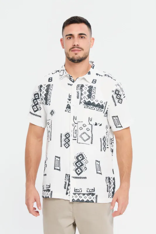 Men White Printed Resort Shirt sold by Redtag