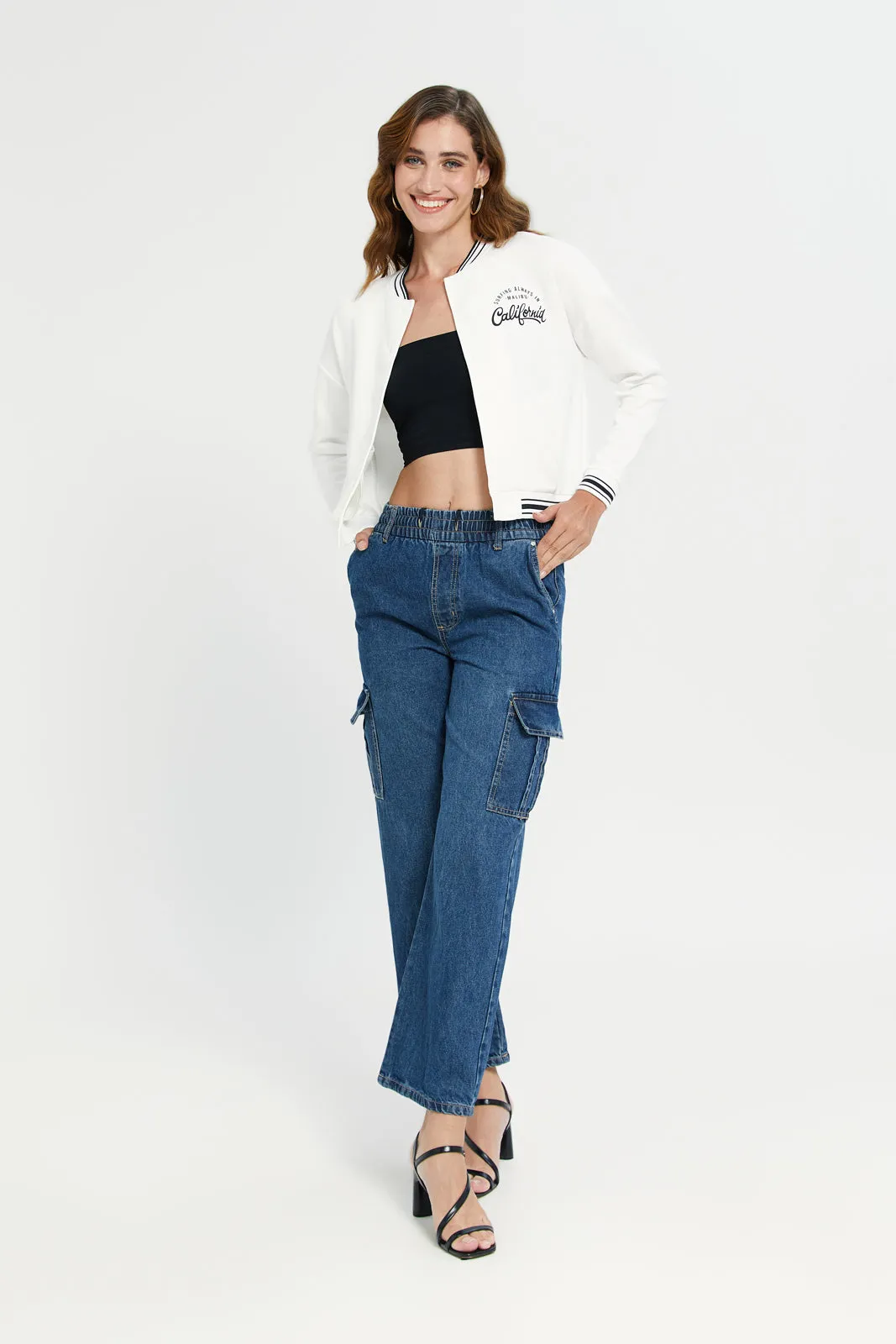 Women Navy Medium Wash Elasticated Waist Jeans-Straight Fit sold by Redtag product image thumbnail 2