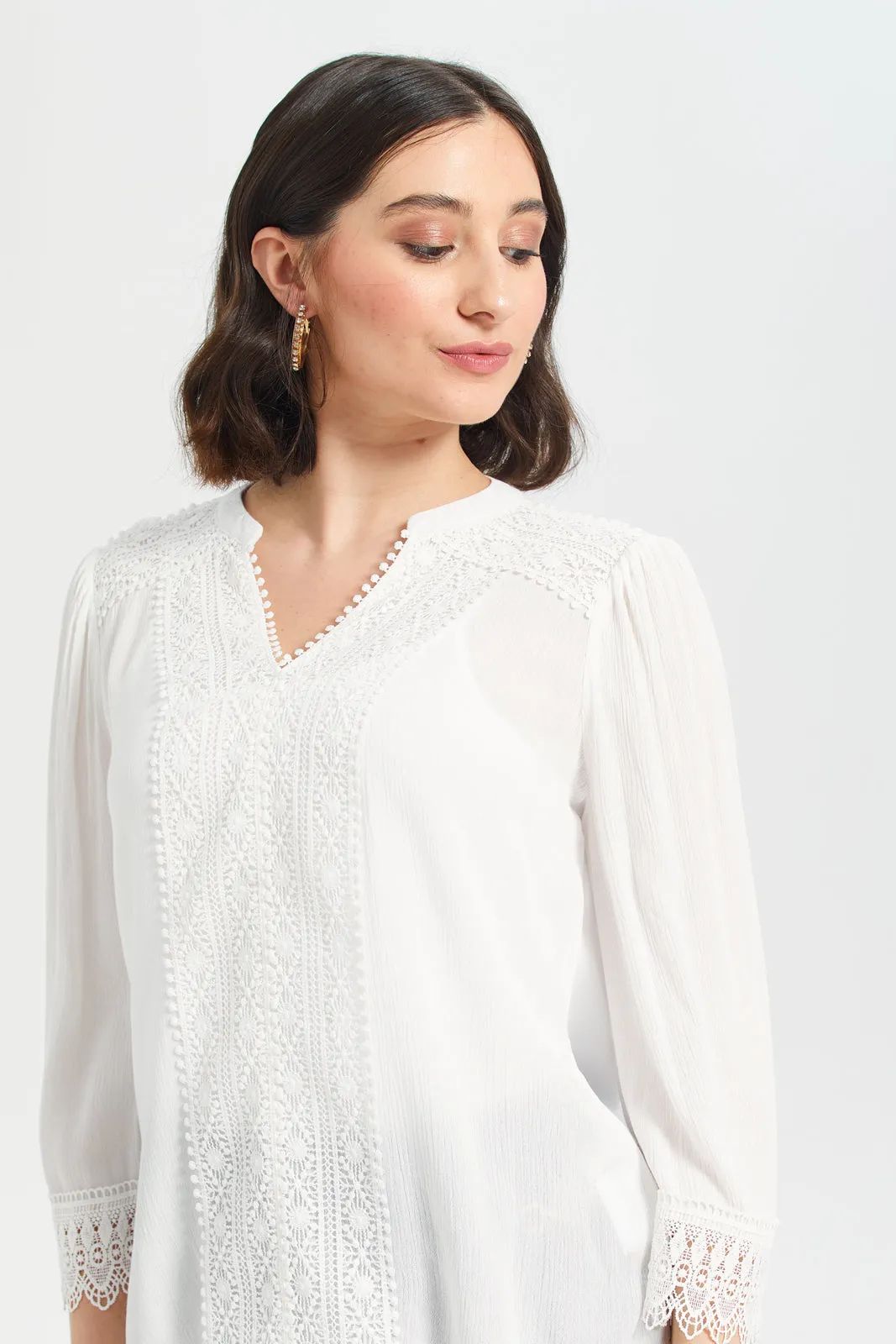 Women White Lace Patch Blouse sold by Redtag product image thumbnail 4