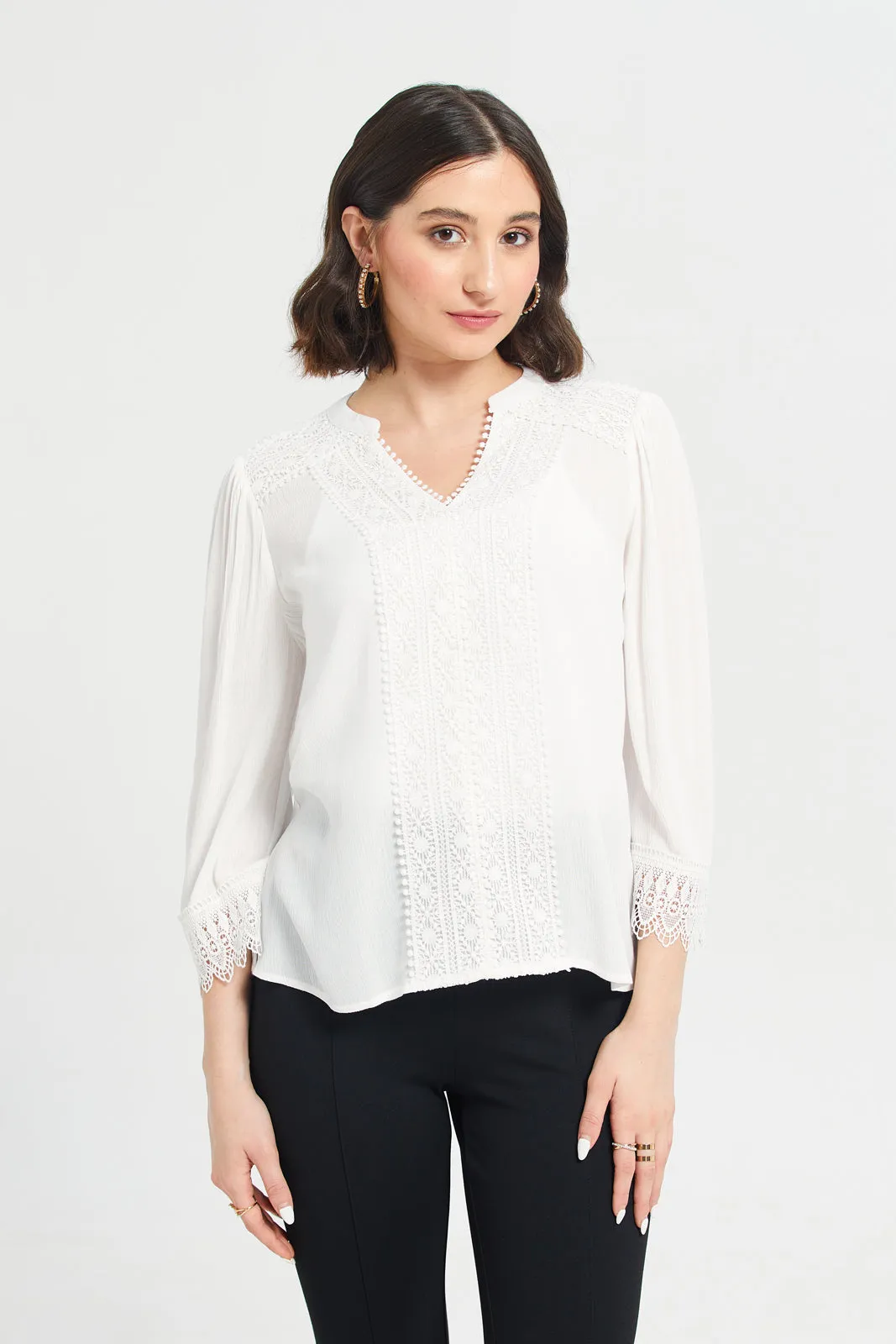 Women White Lace Patch Blouse sold by Redtag