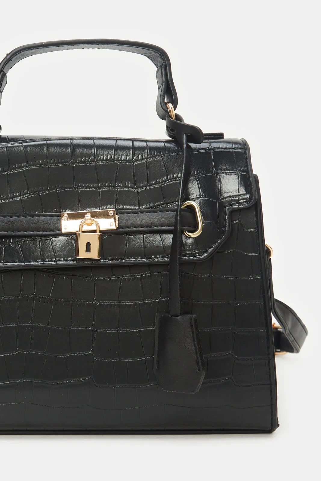 Women Black Textured Day Bag sold by Redtag product image thumbnail 3