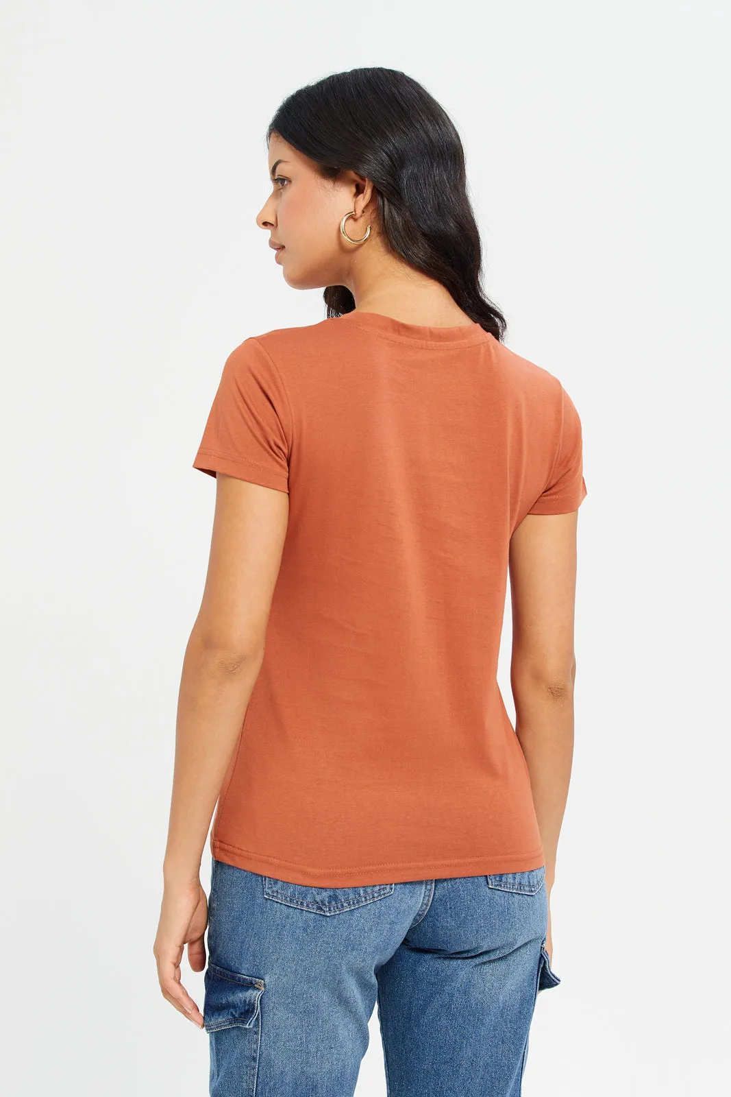 Women Rust Basic T-Shirt sold by Redtag product image thumbnail 3