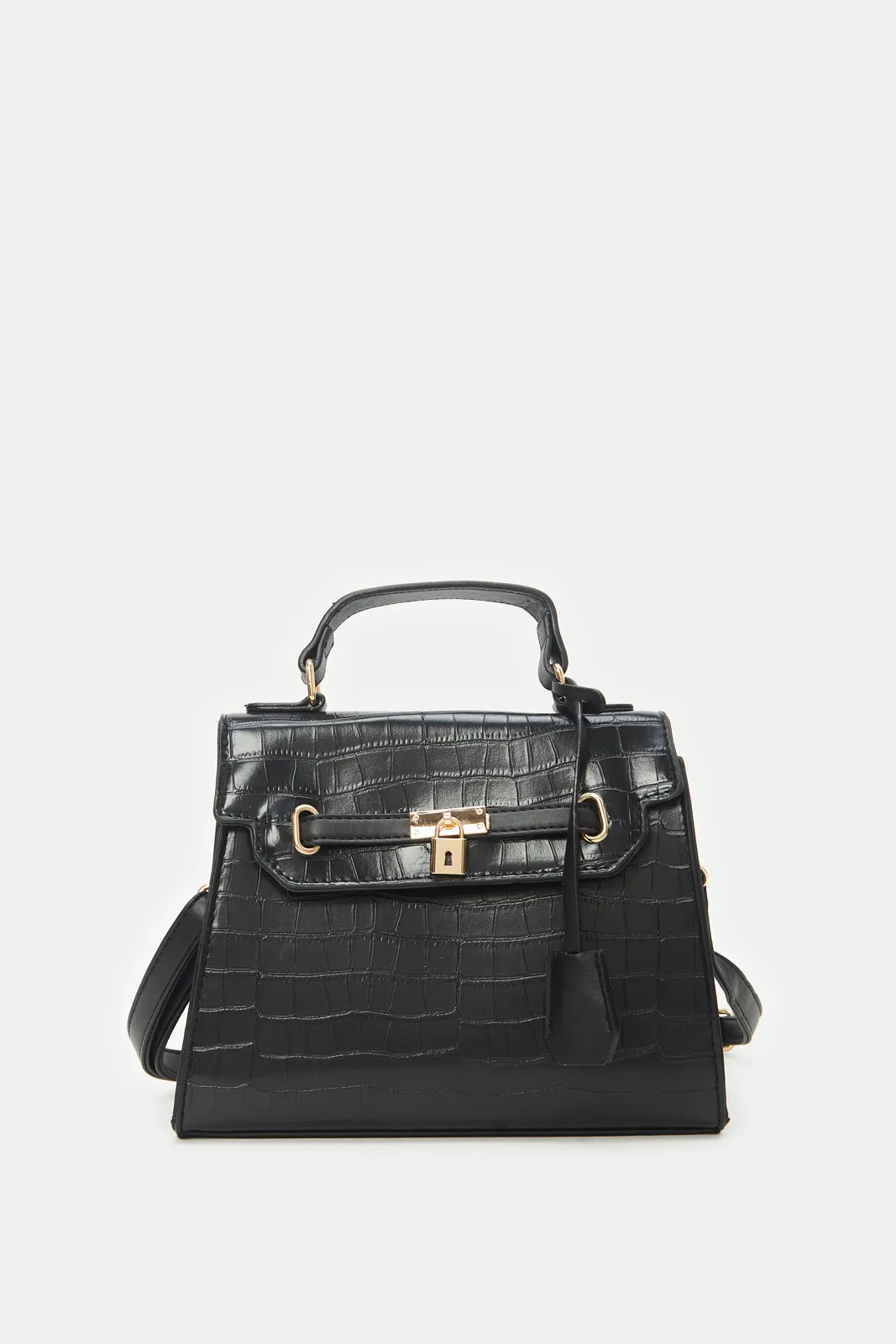 Women Black Textured Day Bag sold by Redtag