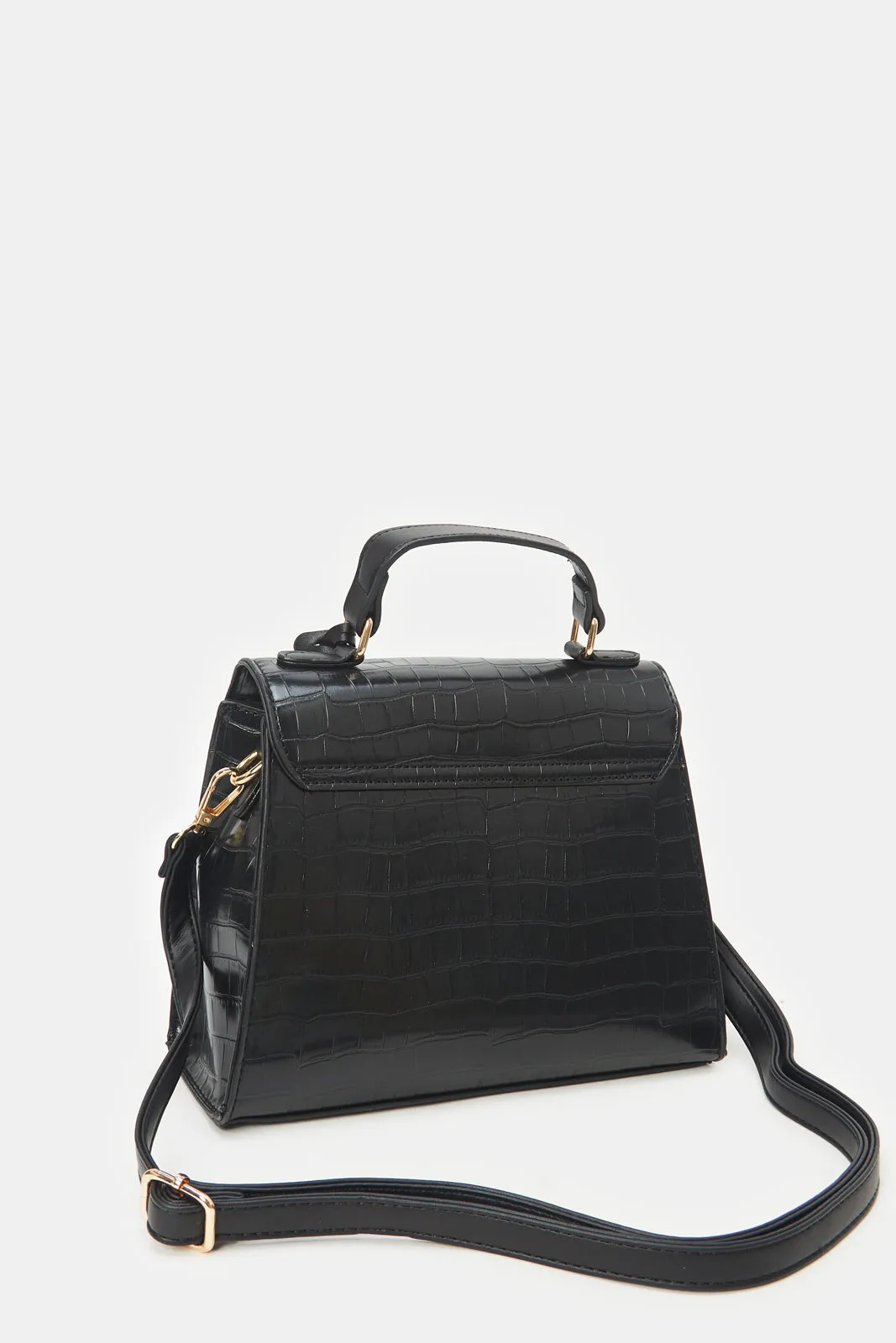 Women Black Textured Day Bag sold by Redtag product image thumbnail 2