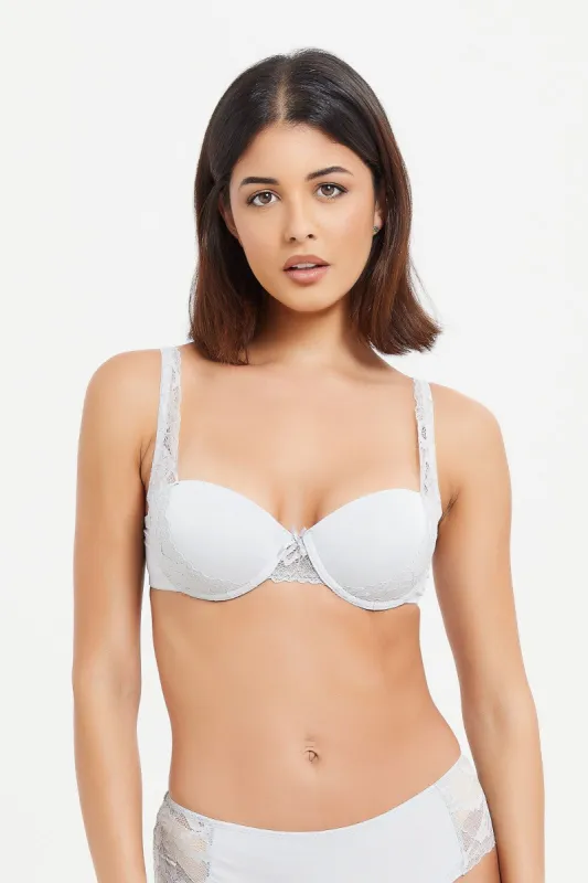 Women Grey Lace Detailed Balconette Bra sold by Redtag