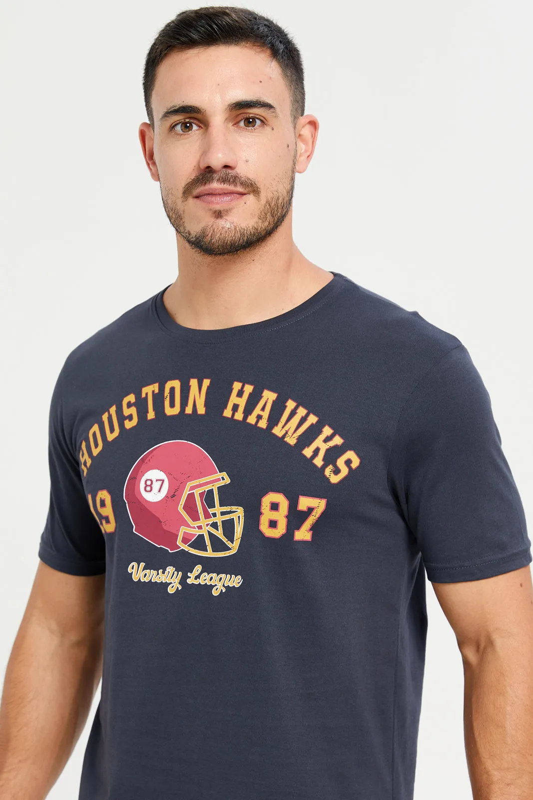 Men Charcoal Graphic T-Shirt sold by Redtag product image thumbnail 4