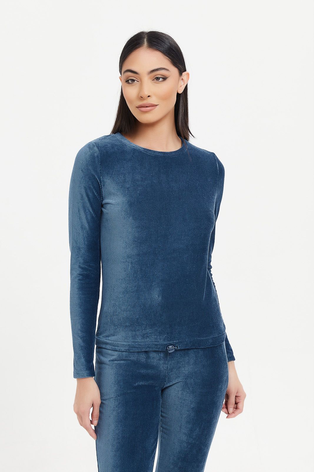 Women Blue Velour Sweatshirt With Drawstring sold by Redtag