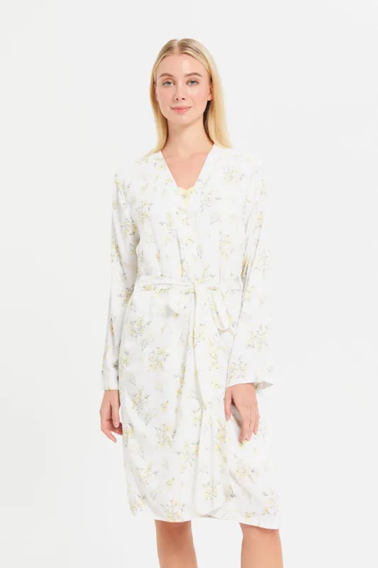 Women Yellow Floral Print Robe sold by Redtag