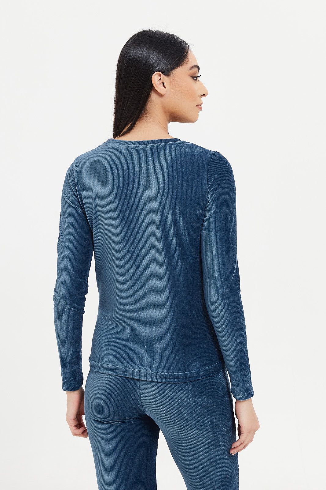 Women Blue Velour Sweatshirt With Drawstring sold by Redtag product image thumbnail 3