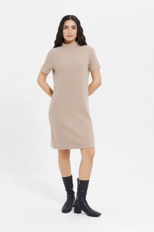 Women Beige High Neck Midi Dress sold by Redtag
