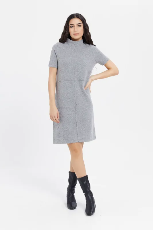 Women Grey High Neck Midi Dress sold by Redtag
