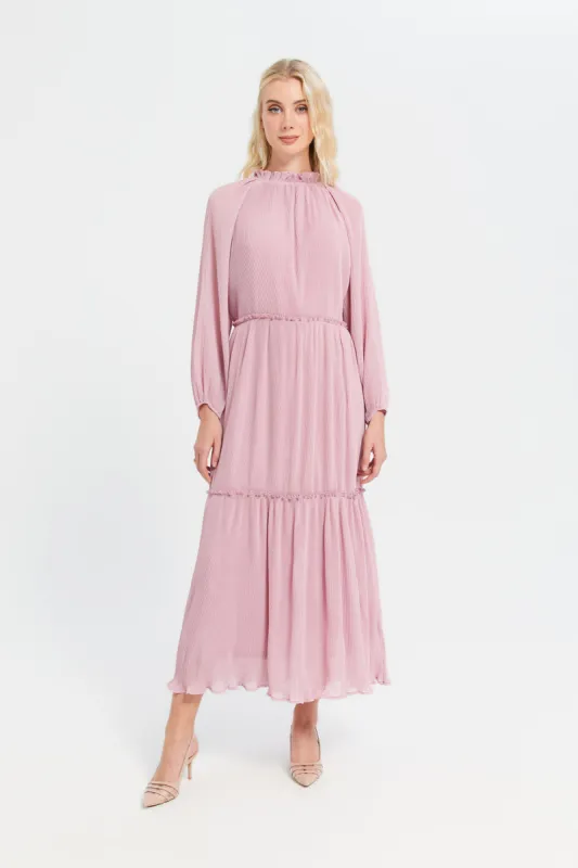 Women Lilac Pleated Maxi Dress sold by Redtag