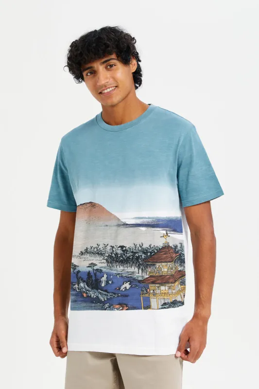 Men Blue And White Printed T-Shirt sold by Redtag
