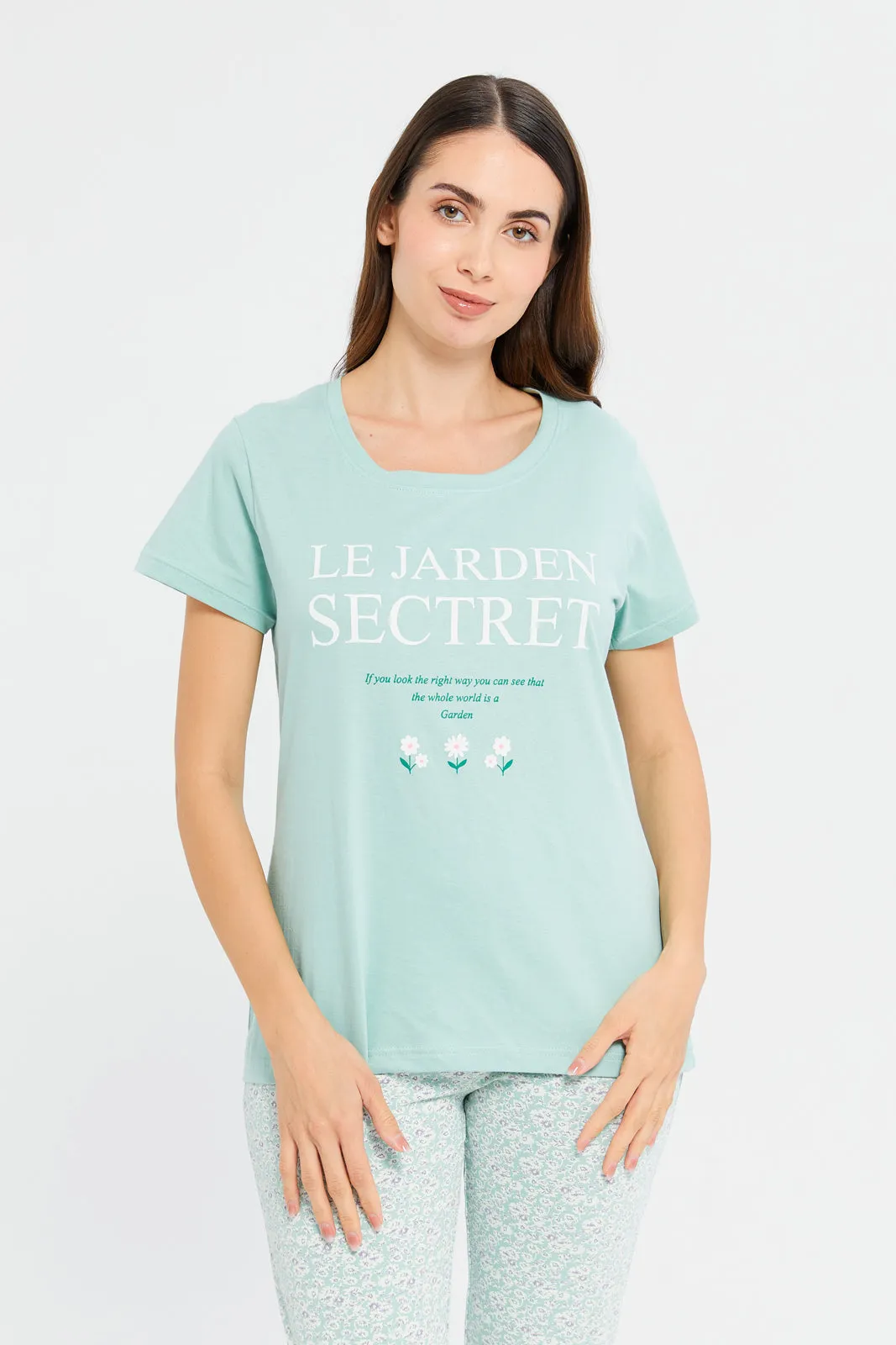 Women Blue Floral Print Pajama Set (2 Piece) sold by Redtag product image thumbnail 2