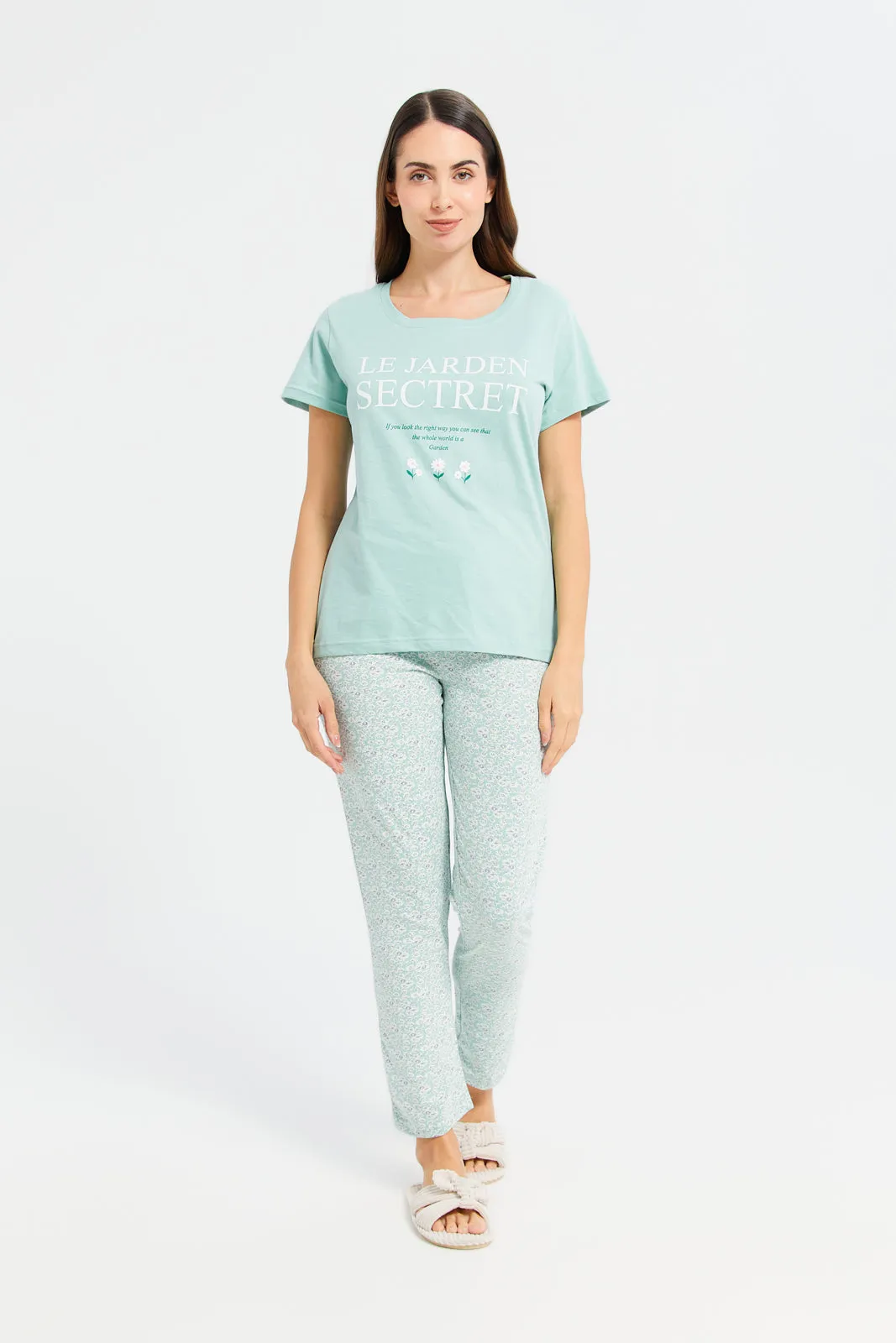 Women Blue Floral Print Pajama Set (2 Piece) sold by Redtag