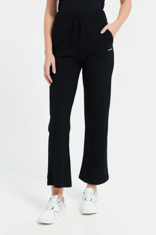 Women Black Ribbed Active Pants sold by Redtag