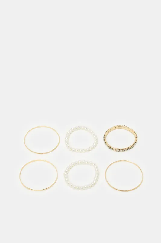 Women Gold And White Embellished Bracelets Set (8 Piece) sold by Redtag