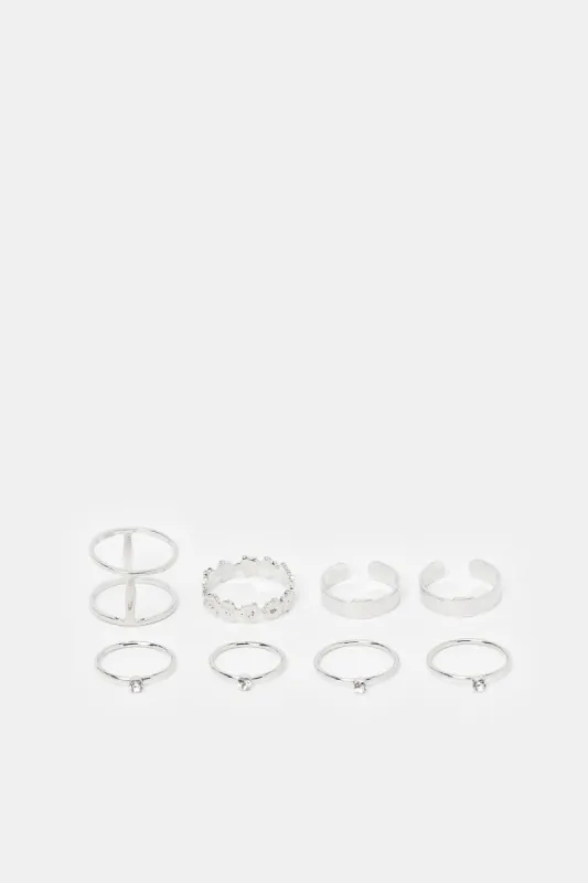 Women Silver Embellished Ring Set (8 Piece) sold by Redtag