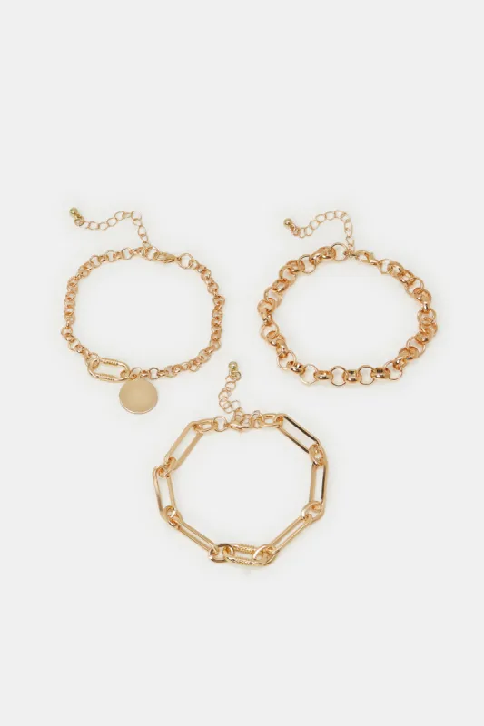 Women Gold Embellished Bracelet Set (3 Piece) sold by Redtag